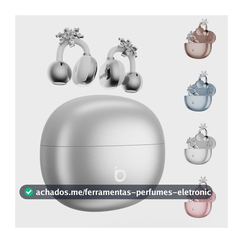 Fone de Ouvido Basike OWS Bluetooth Esporte Sem Fio c/ Microfone e Clipe, 30 Horas de Bateria e IPX5 Prateado (Acessórios de floco de neve)