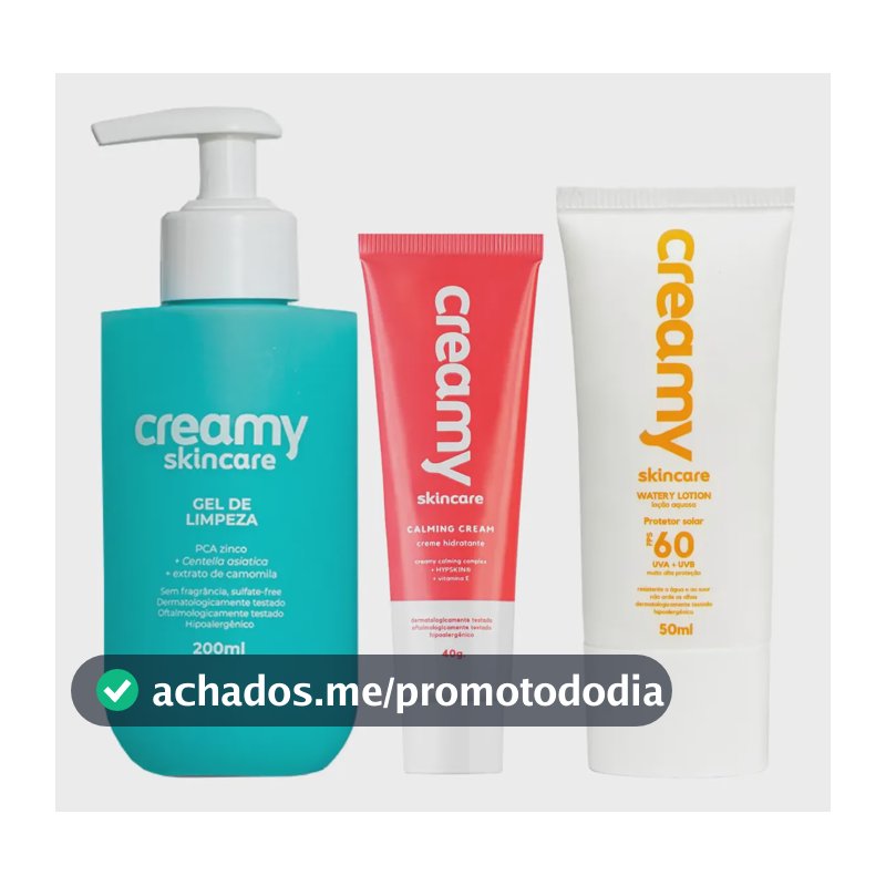 Kit Antioleosidade Creamy Skincare - Gel De Limpeza 200ml + Calming Cream + Protetor Solar Facial Fps60