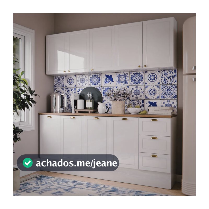 Cozinha Americana Completa Luiza 160cm Armário Aéreo Balcão Branco