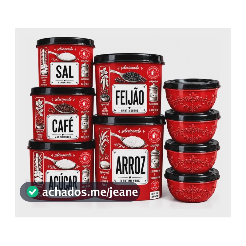 Kit Jogo De Maantimentos 5 Peças + 5 Bowl De 600ml Oliplast Vermelho