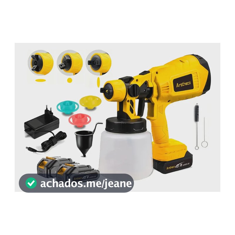 Pistola Pulverizador Tinta Portatil 21v Duas Baterias 800w Amarelo 127/220v