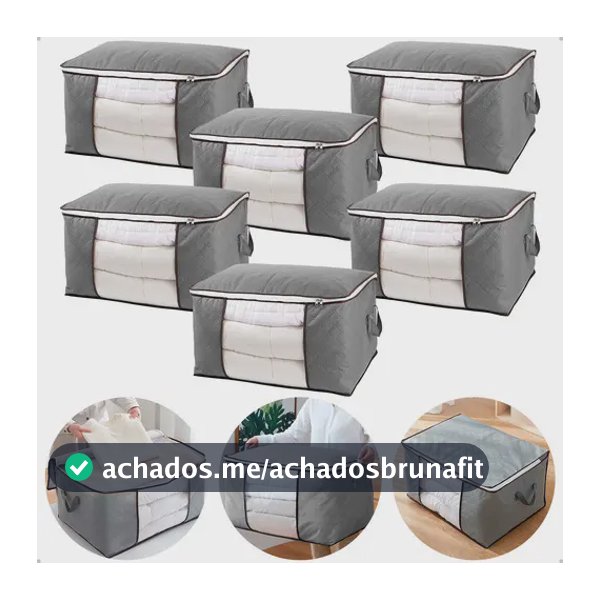 Kit 6 Saco Organizador Cobertor Edredon Closet Com Zíper Cinza