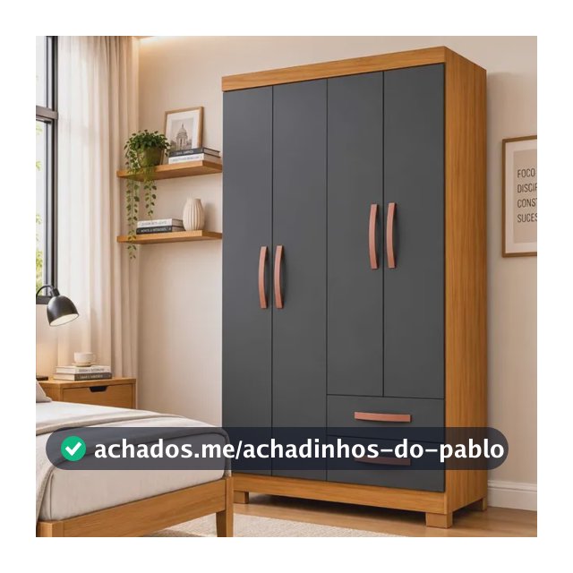 Guarda Roupa Quarto Solteiro 100cm 4 Portas 2 Gavetas Basic Carvalho/grafite
