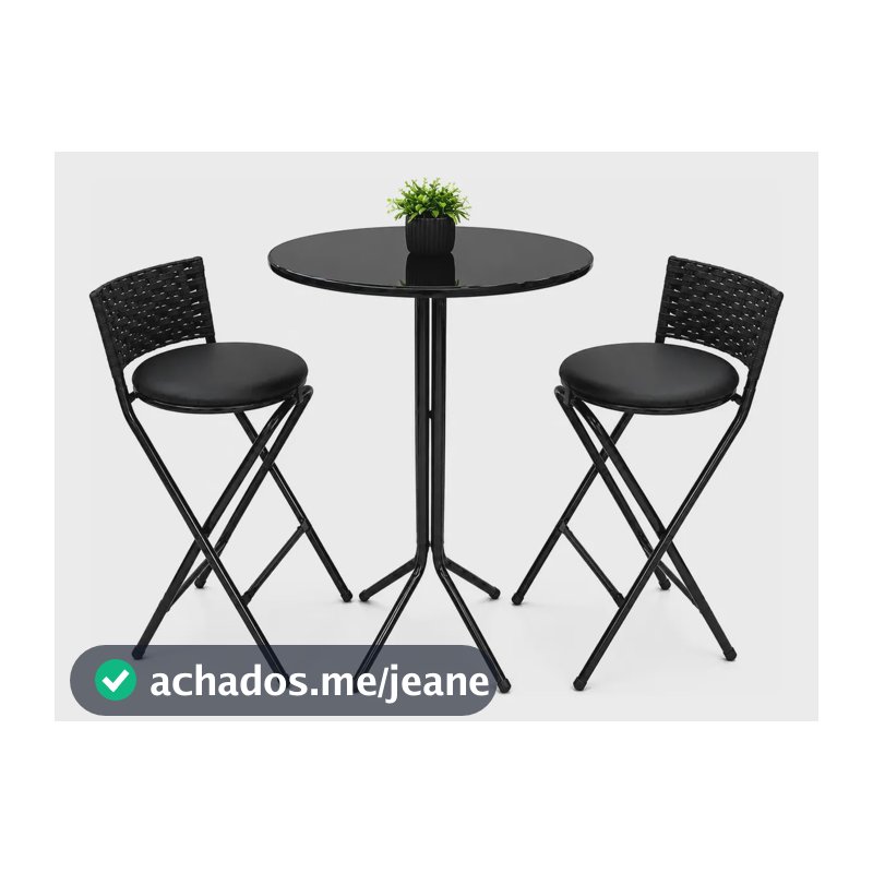 Kit 2 Banquetas Junco Alta Cozinha Bar + Mesa Bistro Lacado Preto
