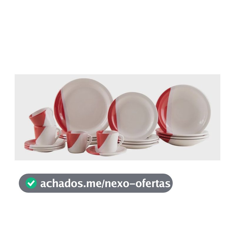 Aparelho De Jantar E Chá 20 Peças Cerâmica Brasilia Redondo Branco E Vermelho