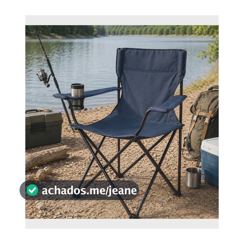 Cadeira Camping Dobravel Portatil Praia Porta Copos Bolsa Azul