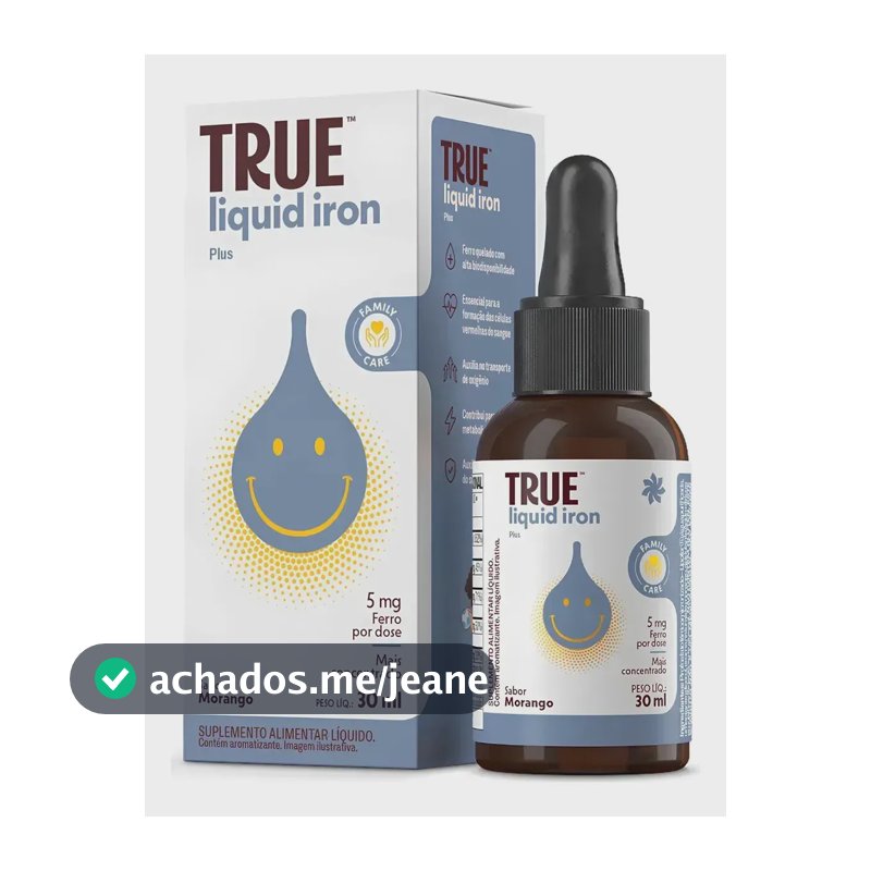Iron Plus True Source Liquid Ferro Líquido 30ml Sabor Morango em Gotas