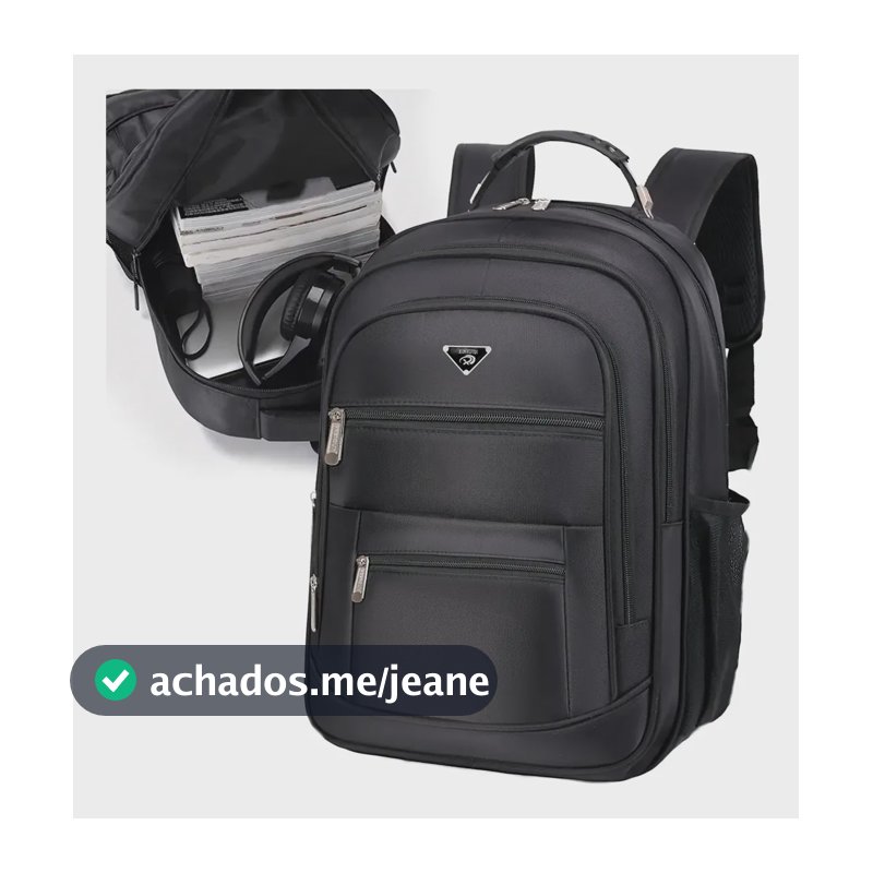 Mochila Masculina Impermeável Faculdade Alça Reforçada Preto Preto Liso