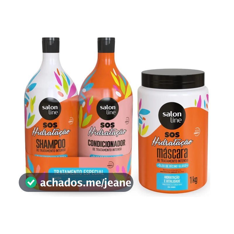 Kit Shampoo E Condicionador 1l + Máscara 1kg Sos Hidratação com Óleo de Rícino Linha de Tratamento Cabelos Danificados