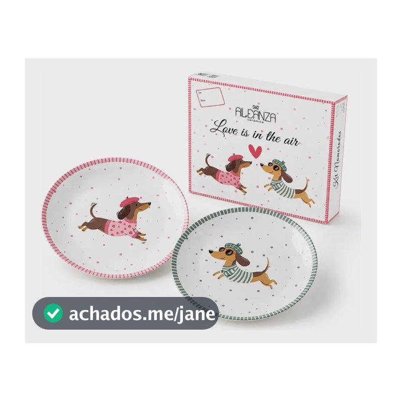 Conjunto Prato Sobremesa 2 Pçs Love Is In The Air Branco Estampado