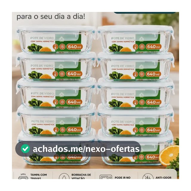 Kit 10 Potes Herméticos De Vidro 640ml Haushop Tampa Vedação Firme Para Geladeira E Despensa Organização Da Cozinha