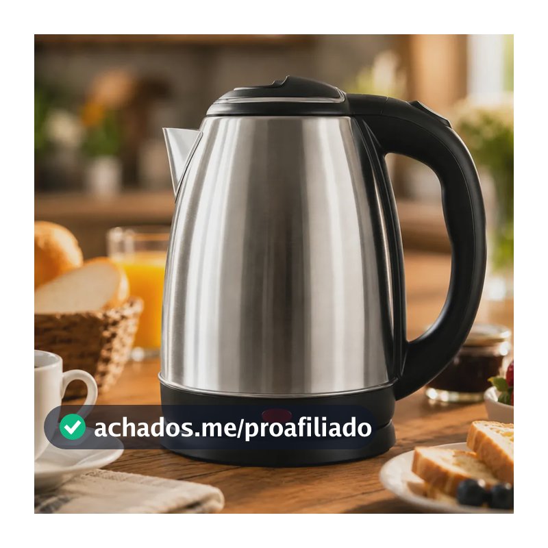 Chaleira Elétrica Inox 1,8 Litros Jarra Aquecedora Com Desligamento Automático e Base Giratória Aquecimento Rápido Alça Ergonômica Para Escritório Casa Cozinha Viagem Fervedor De Água Moderno