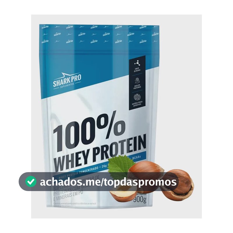 Whey Protein 100% Shark Pro Proteína Concentrada Refil 900g Sabor Avelã