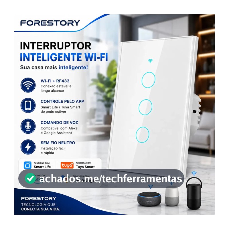 Forestory Interruptor Inteligente Dimmer Wifi 3 Botão Touch Alexa Touch Tuya Smart Life Alexa Google Home Aligenie Yandex Alice Smart Automação Compatível Wifi 2.4ghz Rf433 Bluetooth 100-240v 10a