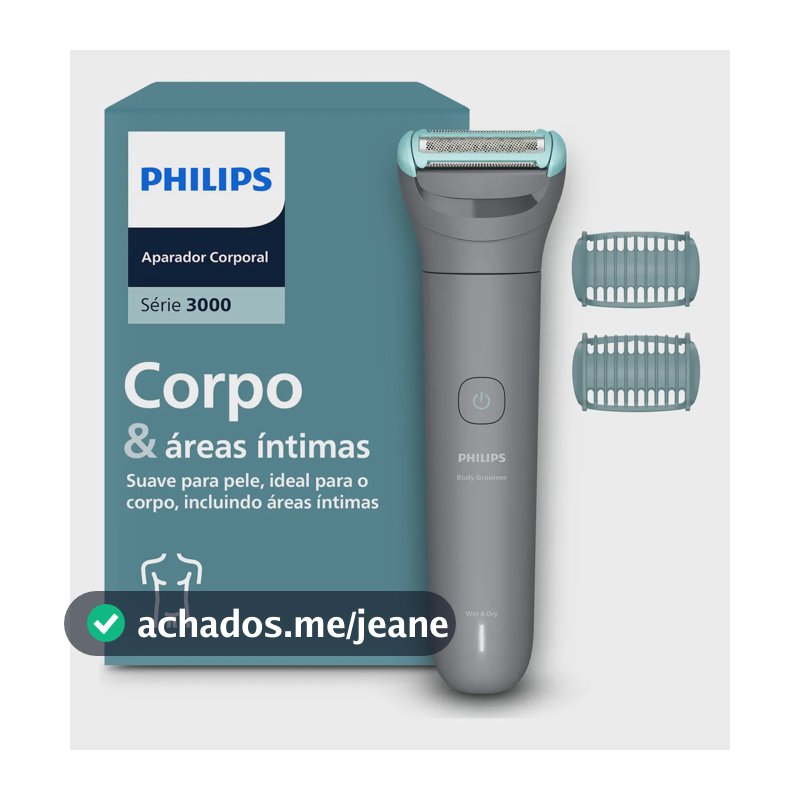 Philips Aparador de pelos Body Groomer Série 3000 para Corpo e Região Íntima Pele lisa com mais conforto | Apara e raspa com conforto| Uso seco e molhado | 80 min sem fio | BG3480/15