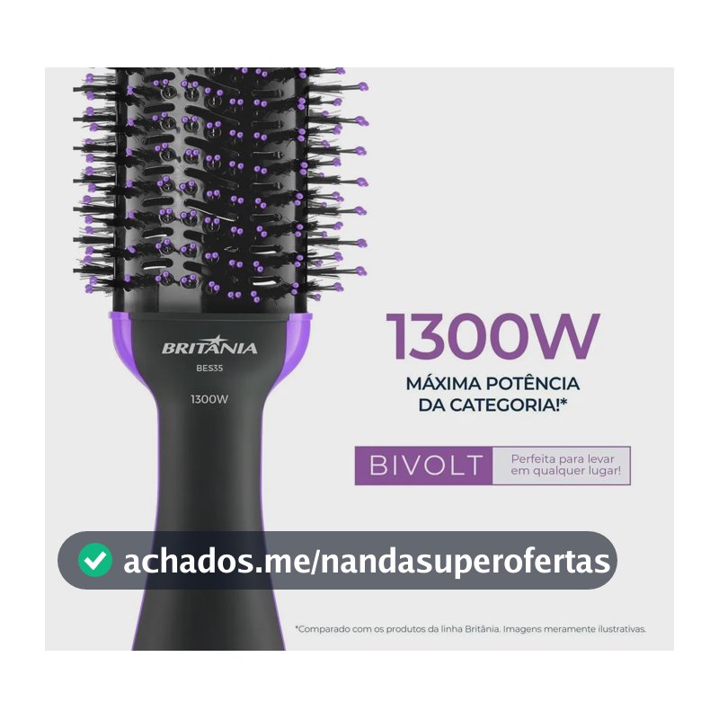Escova Secadora Britânia BES35 Nanocerâmica 1300W Bivolt Alisadora Modeladora Secador 4 em 1 Alta Potência