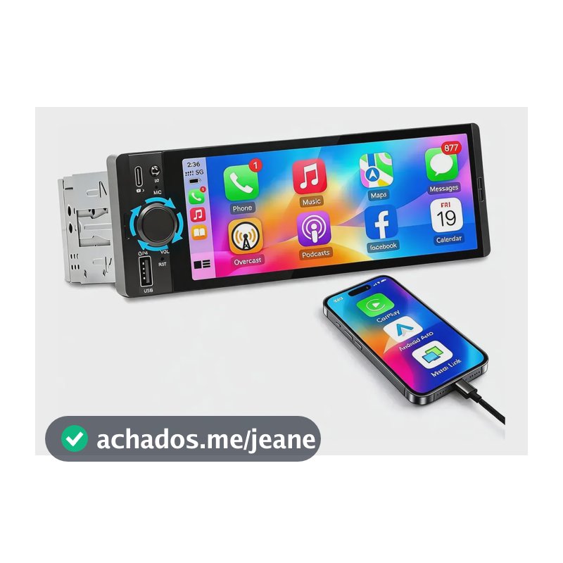 Rádio Multimidia Universal 1 Din Tela Touch Screen Carplay Central Multimidia Espelhamento De Tela Android E Ios... Central Multimidia Espelhamento De Tela Android E Ios -carplay- Camera De Ré -...