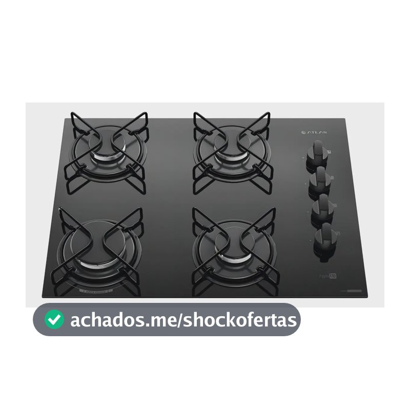 Cooktop 4 Bocas Atlas Agile Up Mesa Vidro Mega Chama Bivolt