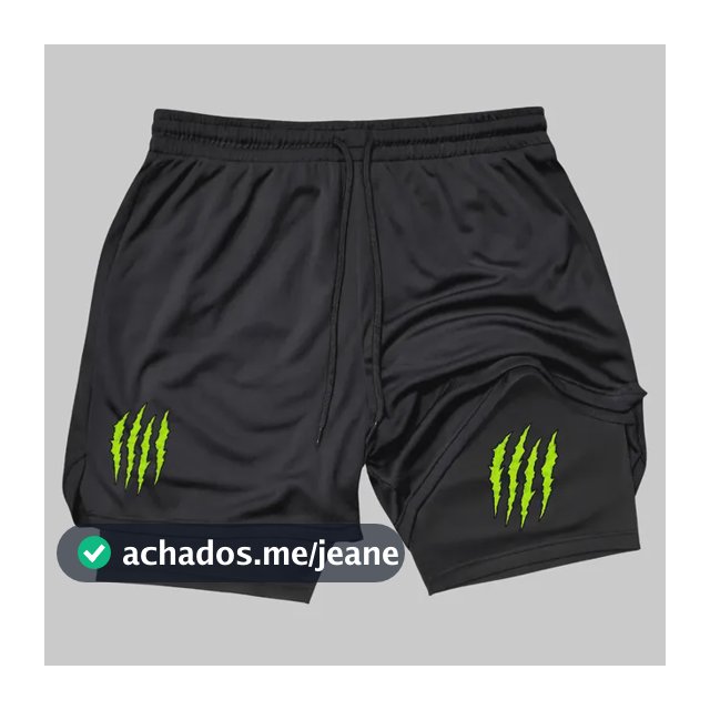Short 2 Em 1 Academia Duplo Bermuda Masculina Monster Treino Preto Monster Gg