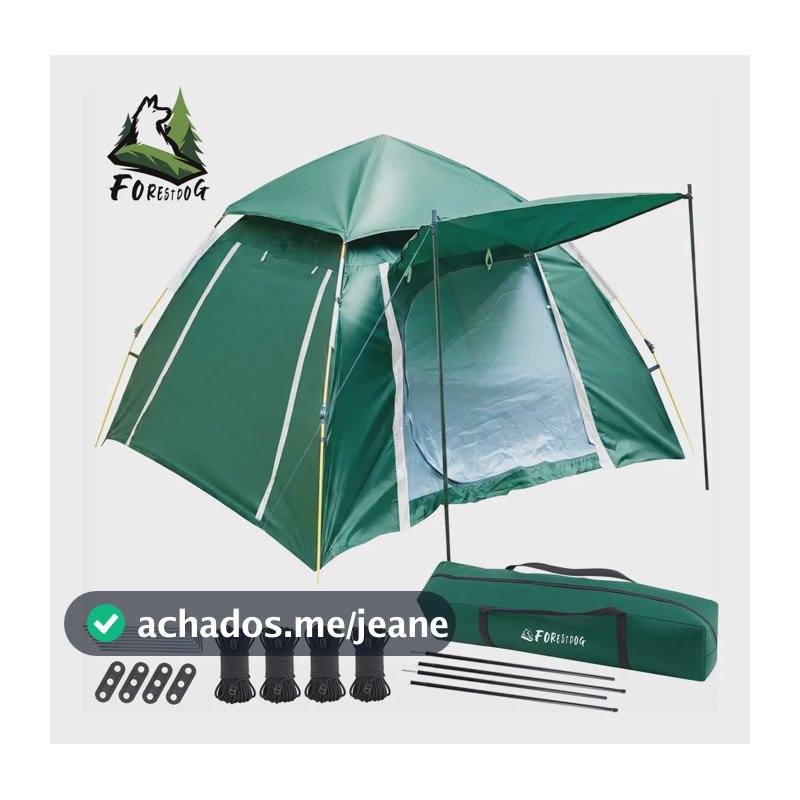 Barraca De Acampamento Automática 210190110cm Forestdog 3-4 Pessoas Pop-Up com Varanda Verde-escuro