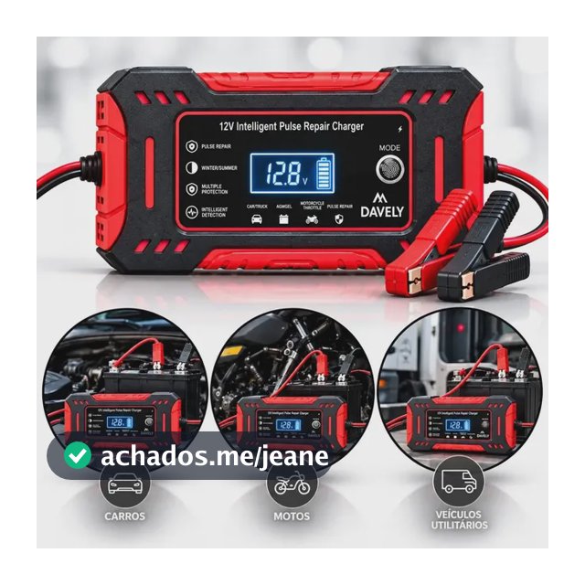 Carregador De Bateria 12v 6a Bivolt Inteligente Carro Moto Caminhão Automotivo 4ah A 100ah Com Função Reparo Display Digital Proteção