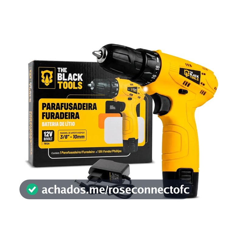 Parafusadeira Furadeira The Black Tools TB12A 3/8 a Bateria Cor Amarelo Frequência 60Hz