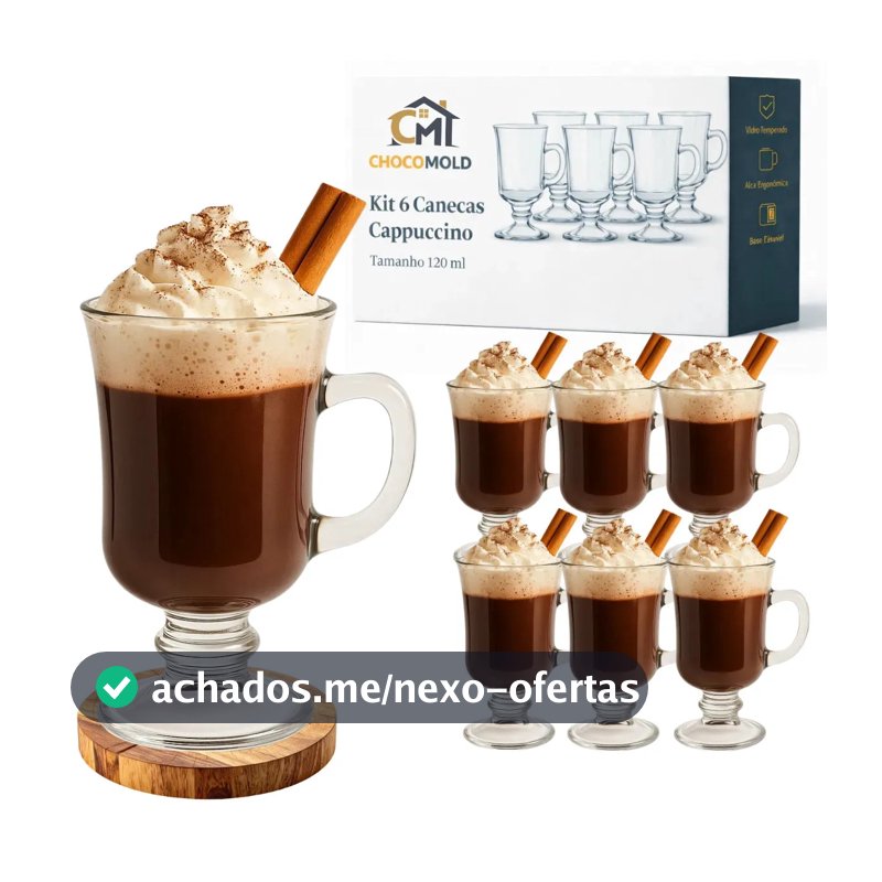 Jogo 6 Canecas Cappucino 120ml Xícara Nespresso Cafeteria Dolce Gusto Vidro Café Transparente
