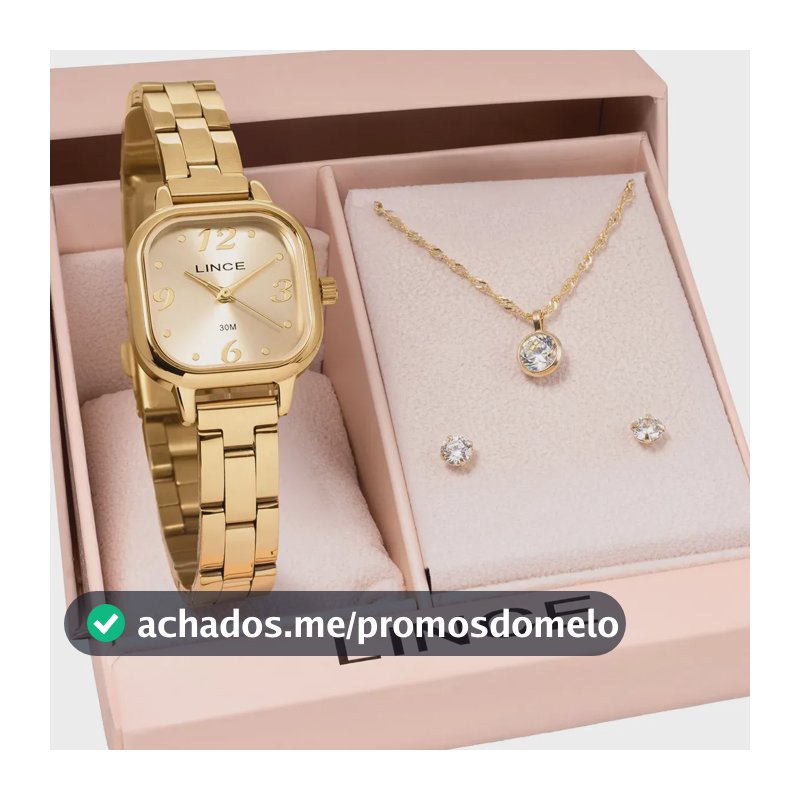 Kit Relógio Feminino Lince Com Colar E Brincos Lqgm084l23k0luc2kx