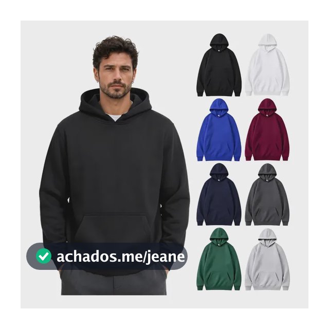 Moletom Canguru Liso Algodão Unissex Térmico Forrado Fleece