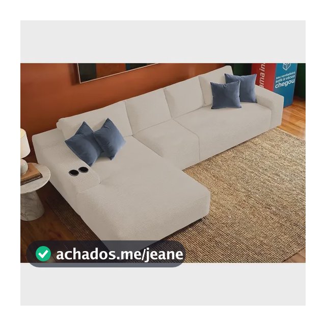 Sofá Evo. 3,40m Molas Ensacadas Com Chaise Esq. Cama Inbox Creme Liso