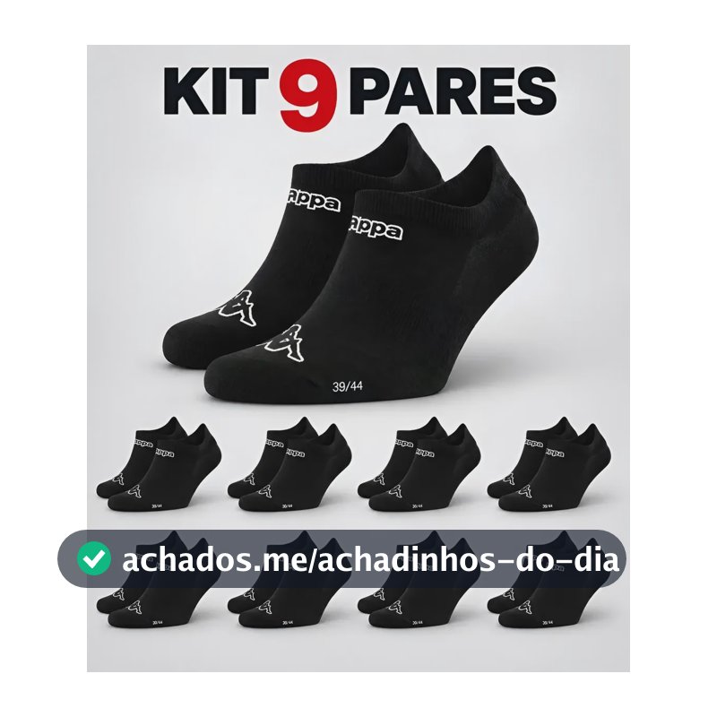 Kit 9 Pares Meias Kappa Sapatilha Soquete Invisível Original Preto 38-43