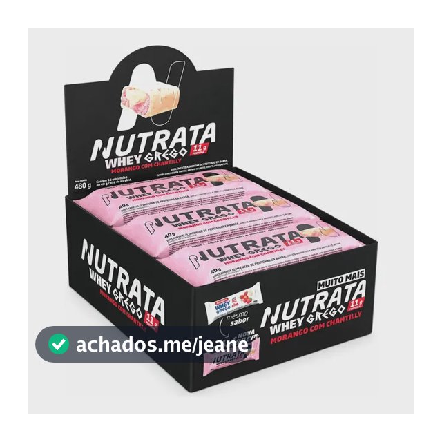 Barra De Proteínas Nutrata Whey Grego 40g Sabor Morango Com Chantilly X 480g 12 Un