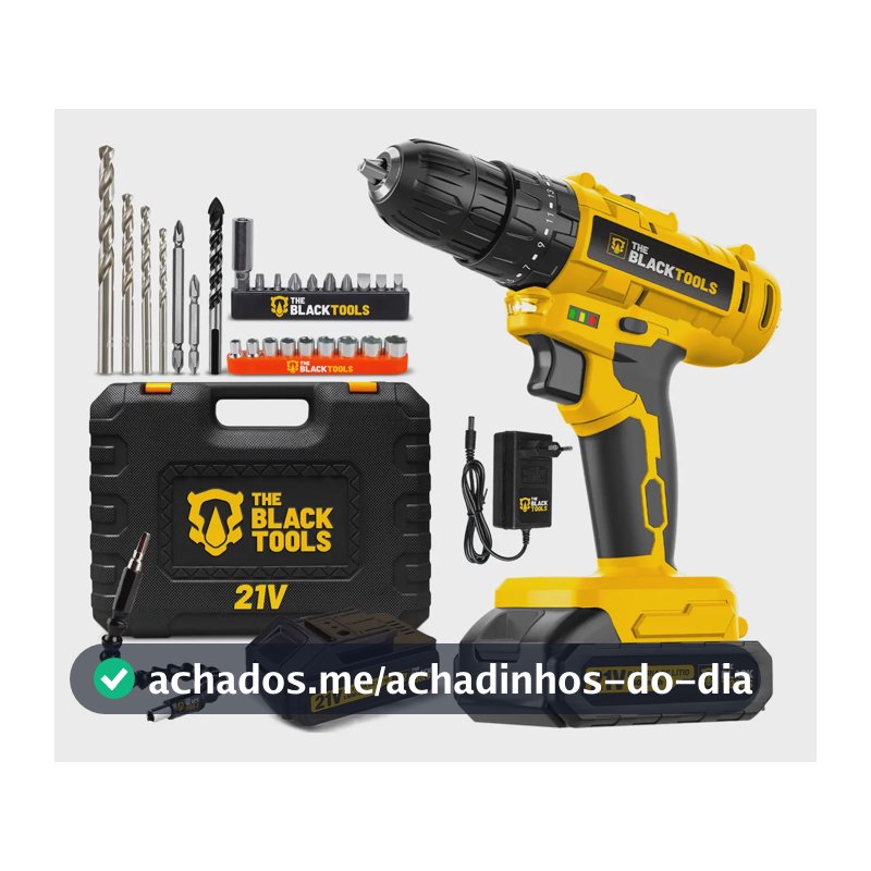 Parafusadeira Furadeira De Impacto A Bateria 21V 3/8” Bivolt 1400 Rpm Com Acessórios E Maleta TB-21PZW The Black Tools