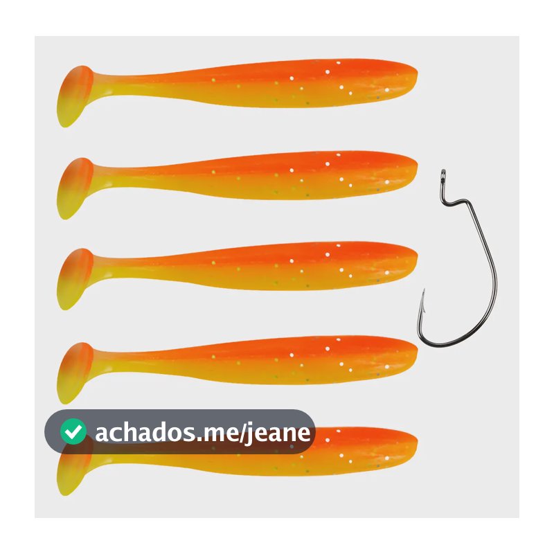 Kit 5 Isca Artificial Soft Fire Shad 9cm + Anzol Brinde Orange Yellow