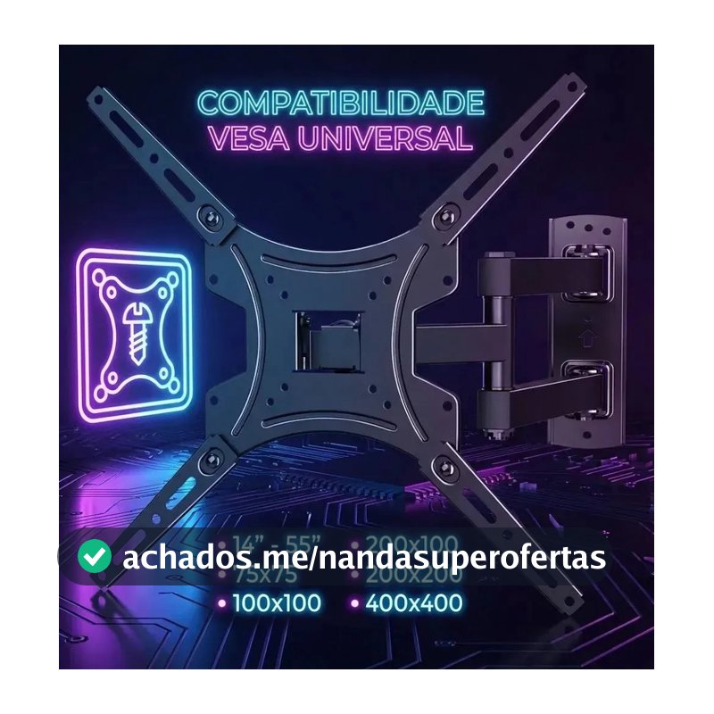 Suporte Tv Articulado Artflex Móvel Universal 32 Á 55 Polegadas Até 50kg Tv/lcd/ Led Painel E Parede