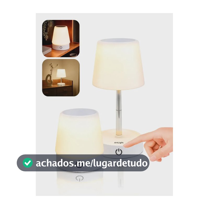 Abajur De Mesa Touch Luminária Led Recarregável Luz Aconchegante Para Quarto Sala Decoração Leitura Estudo Escritório Sem Fio Cúpula Altura Ajustável Lâmpada Amarela Cabeceira Moderna Bivolt Art Light