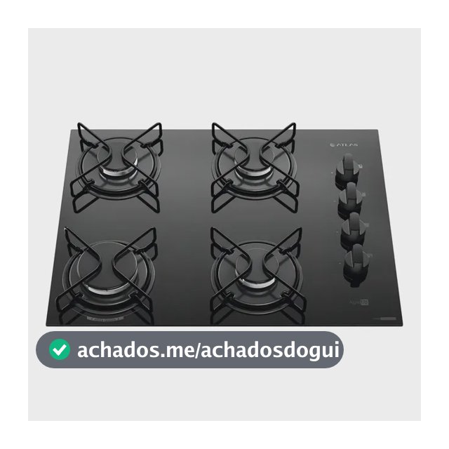 Cooktop 4 Bocas Atlas Agile Up Mesa Vidro Mega Chama Bivolt
