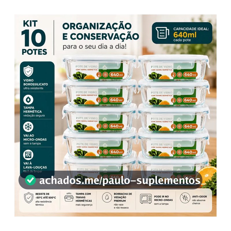 Kit 10 Potes Herméticos De Vidro 640ml Haushop Tampa Vedação Firme Para Geladeira E Despensa Organização Da Cozinha