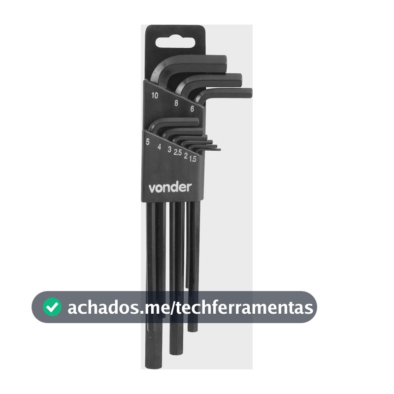 Jogo Chave Allen Longa Hexagonal 1.5 mm a 10 mm 9 Peças Vonder Cor Preto