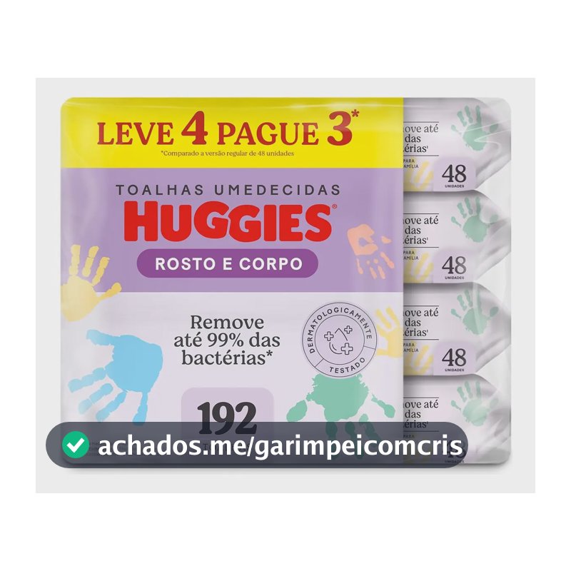 Lenços Umedecidos Huggies Rosto E Corpo 4 pcts - 192 Un