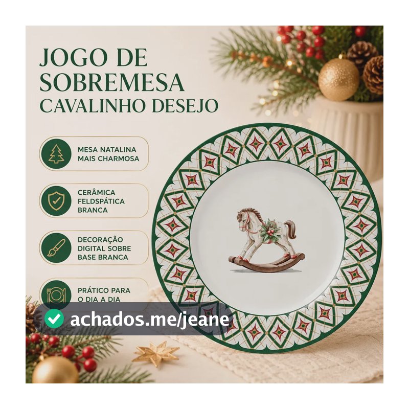 Jogo de 6 Pratos de Sobremesa Alleanza Desejo Cavalinho em Cerâmica de 20,5cm