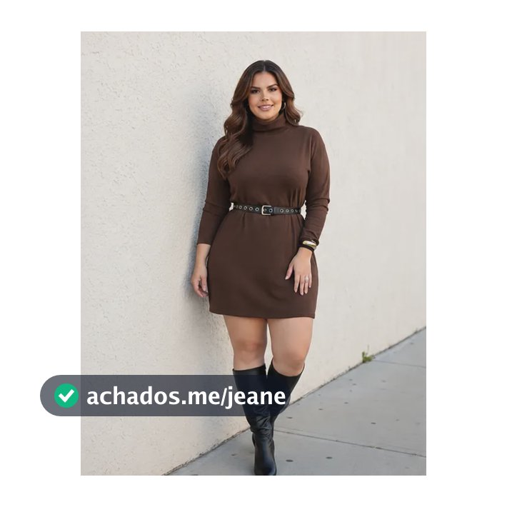 Vestido Poncho Gola Alta Feminino Plus Size Inverno Marrom Liso Único