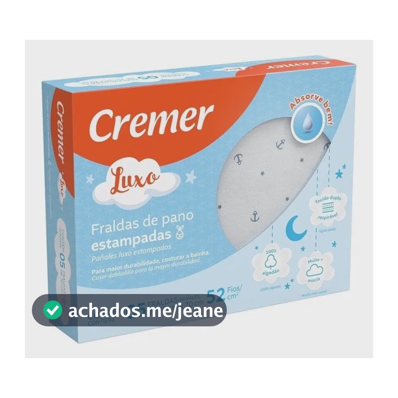 Fralda De Pano Cremer Luxo Estampada Menino C/ 5 Unidades