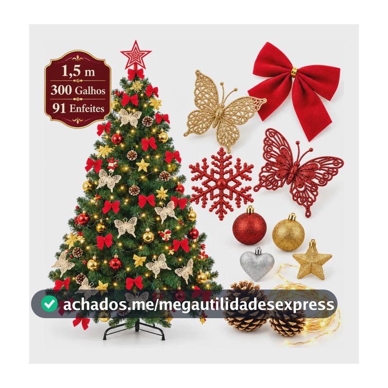 Árvore De Natal Decorada 1,5m Pinheiro Cheia 150cm Enfeitada