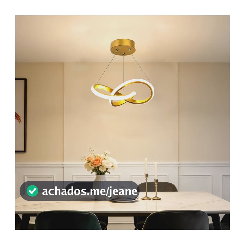 Lustre Pendente Led Moderno 3 Cores Bivolt Sala Quarto 127/220v Dourado