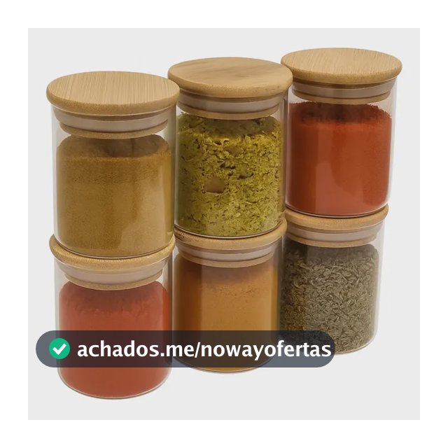 Kit 6 Potes De Vidro 200ml Com Tampa De Bambu Hermético Transparente