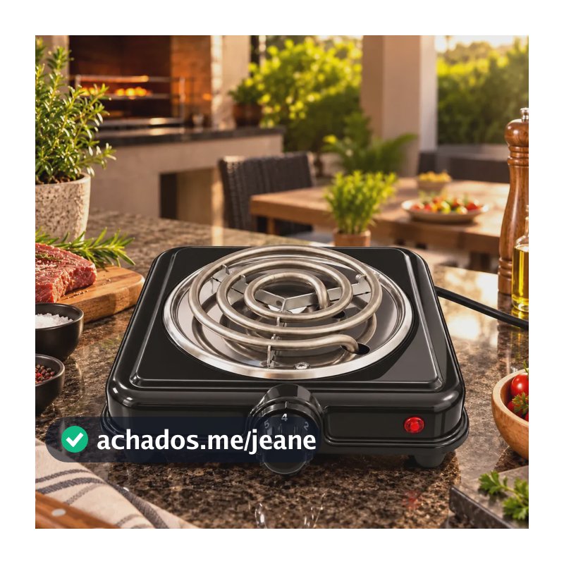 Fogão Cooktop Elétrico 1 Boca 1000w Fogareiro Portátil Compacto de Mesa Camping Casa Preto 110v