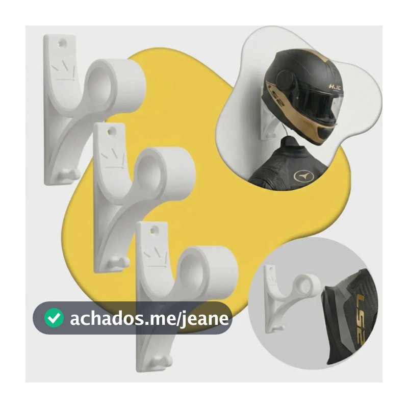 Kit 3 Suporte De Capacete Parede Kingbr Branco Com Gancho Porta Chaves Organizador Acompanha Parafusos E Buchas Para Capacete De Moto Bike Motocross E Skate