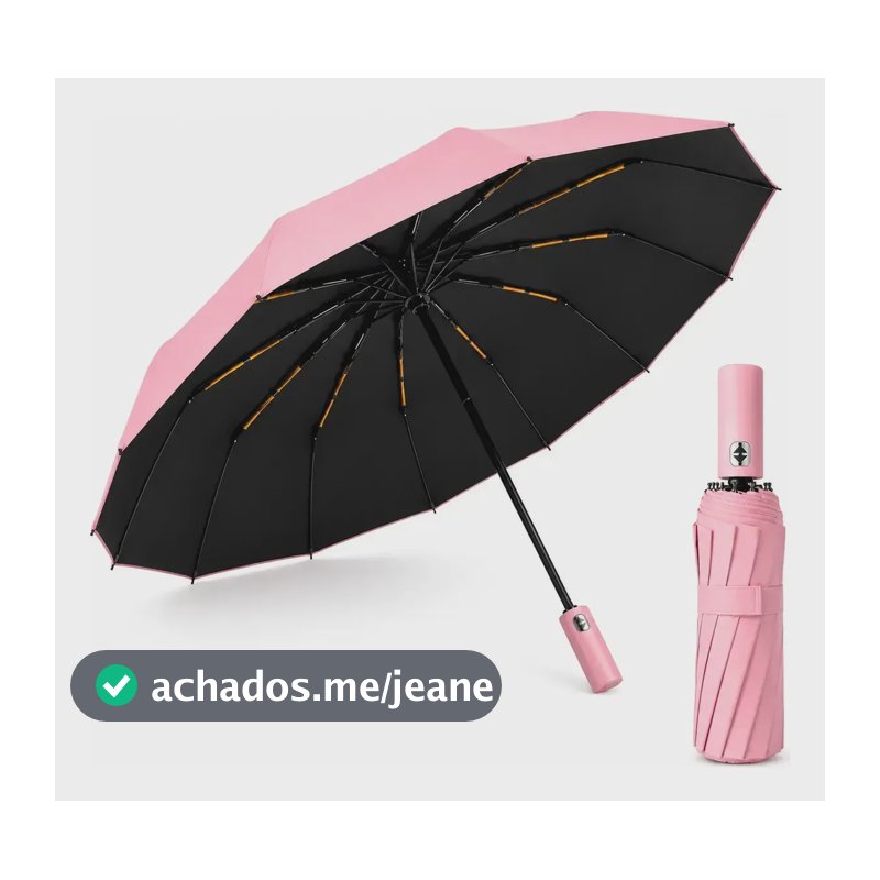 Guarda Chuva Abre E Fecha Automático Reforçado Contra Vento Cor Rosa Do Tecido Liso