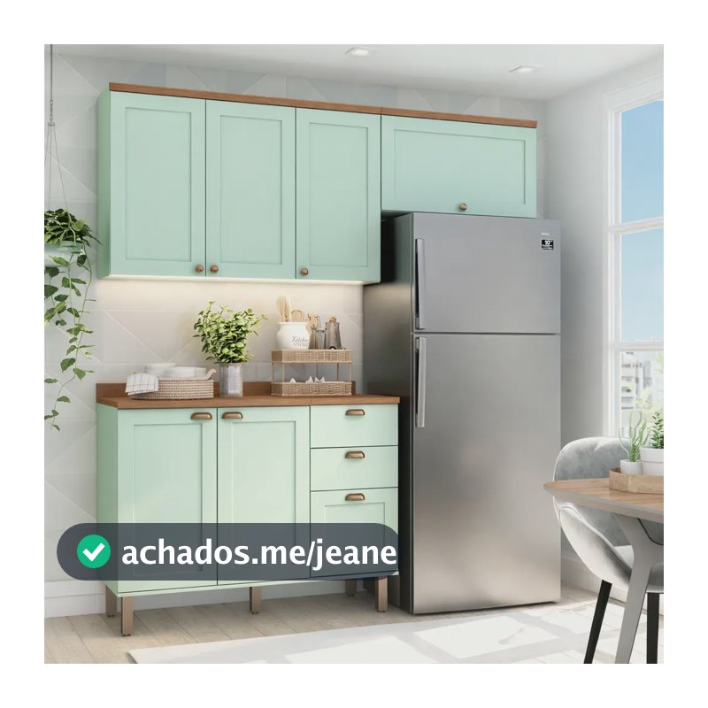 Cozinha Compacta Com Tampo 6 Portas 3 Gavetas Iluminata Verde Mint